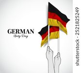 German Unity Day. Hands holding the flags of Germany. Vector Illustration. 
