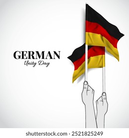 German Unity Day. Hands holding the flags of Germany. Vector Illustration. 
