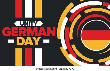 German Unity Day. Happy national holiday of unity, freedom and reunification. Deutsch flag. Celebrated annually on October 3 in Germany. Patriotic poster design. Vector illustration