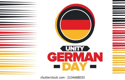 German Unity Day. Happy national holiday of unity, freedom and reunification. Deutsch flag. Celebrated annually on October 3 in Germany. Patriotic poster design. Vector illustration