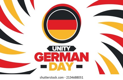 German Unity Day. Happy national holiday of unity, freedom and reunification. Deutsch flag. Celebrated annually on October 3 in Germany. Patriotic poster design. Vector illustration