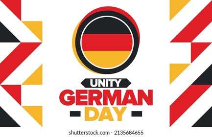 German Unity Day. Happy national holiday of unity, freedom and reunification. Deutsch flag. Celebrated annually on October 3 in Germany. Patriotic poster design. Vector illustration