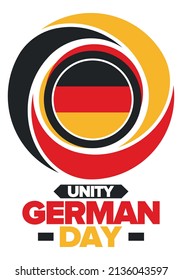 German Unity Day. Happy national holiday of unity, freedom and reunification. Deutsch flag. Celebrated annually on October 3 in Germany. Patriotic poster design. Vector illustration