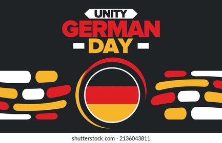 German Unity Day. Happy national holiday of unity, freedom and reunification. Deutsch flag. Celebrated annually on October 3 in Germany. Patriotic poster design. Vector illustration