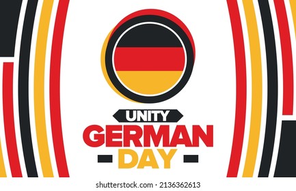 German Unity Day. Happy national holiday of unity, freedom and reunification. Deutsch flag. Celebrated annually on October 3 in Germany. Patriotic poster design. Vector illustration