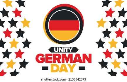 German Unity Day. Happy national holiday of unity, freedom and reunification. Deutsch flag. Celebrated annually on October 3 in Germany. Patriotic poster design. Vector illustration