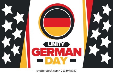 German Unity Day. Happy national holiday of unity, freedom and reunification. Deutsch flag. Celebrated annually on October 3 in Germany. Patriotic poster design. Vector illustration