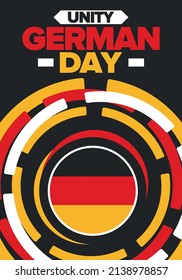 German Unity Day. Happy national holiday of unity, freedom and reunification. Deutsch flag. Celebrated annually on October 3 in Germany. Patriotic poster design. Vector illustration