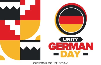 German Unity Day. Happy national holiday of unity, freedom and reunification. Deutsch flag. Celebrated annually on October 3 in Germany. Patriotic poster design. Vector illustration