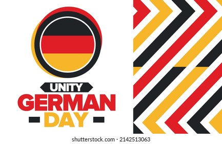 German Unity Day. Happy national holiday of unity, freedom and reunification. Deutsch flag. Celebrated annually on October 3 in Germany. Patriotic poster design. Vector illustration