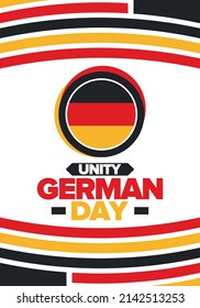 German Unity Day. Happy national holiday of unity, freedom and reunification. Deutsch flag. Celebrated annually on October 3 in Germany. Patriotic poster design. Vector illustration