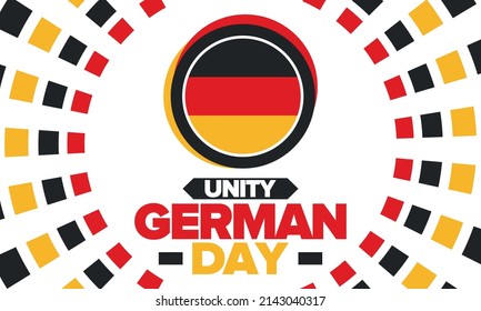 German Unity Day. Happy national holiday of unity, freedom and reunification. Deutsch flag. Celebrated annually on October 3 in Germany. Patriotic poster design. Vector illustration