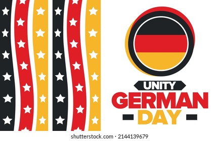 German Unity Day. Happy national holiday of unity, freedom and reunification. Deutsch flag. Celebrated annually on October 3 in Germany. Patriotic poster design. Vector illustration