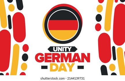 German Unity Day. Happy national holiday of unity, freedom and reunification. Deutsch flag. Celebrated annually on October 3 in Germany. Patriotic poster design. Vector illustration