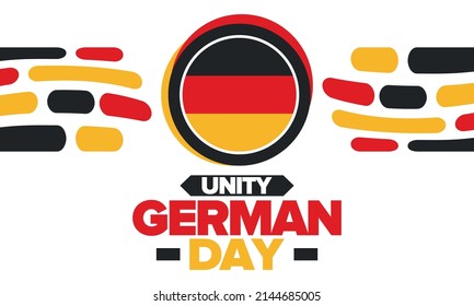 German Unity Day. Happy national holiday of unity, freedom and reunification. Deutsch flag. Celebrated annually on October 3 in Germany. Patriotic poster design. Vector illustration