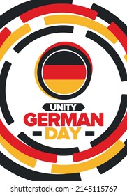 German Unity Day. Happy national holiday of unity, freedom and reunification. Deutsch flag. Celebrated annually on October 3 in Germany. Patriotic poster design. Vector illustration