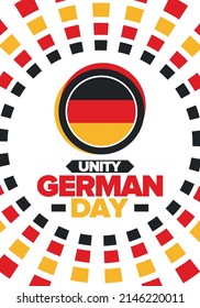 German Unity Day. Happy national holiday of unity, freedom and reunification. Deutsch flag. Celebrated annually on October 3 in Germany. Patriotic poster design. Vector illustration