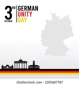 German Unity Day with map, perfect for office, banner, landing page, background, brochure, social media wallpaper and more