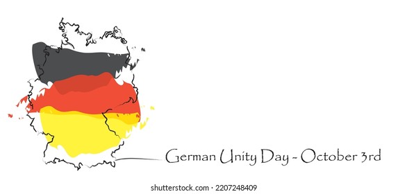 Día de la Unidad Alemana, 3 de octubre. (Tag der Deutschen Einheit) ilustración vectorial. Adecuado para tarjetas de felicitación, afiches y banner. Mapa de Alemania Línea de arte con colores de bandera rojo negro y amarillo dorado.