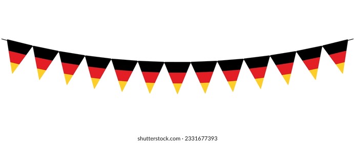 German Unity day pennants, bunting garland, string of triangular flags for outdoor party, Tag der Deutschen Einheit, wimpelkette deutschland