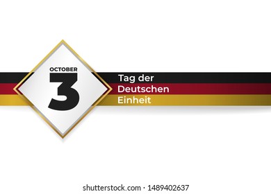 German Unity day - Tag der Deutschen Einheit, national Germany holiday greeting card, banner, poster template. Patriotic nation colors flag and text 3rd october in gold frame. Vector illustration