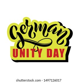 German Unity Day (Tag der Deutschen Einheit) hand writing phrase in Germany national flags colors for greeting card, poster, banner. Modern brush ink calligraphy. Vector lettering EPS 10