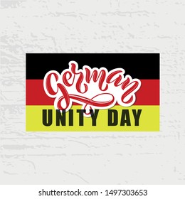 German Unity Day (Tag der Deutschen Einheit) hand writing phrase with Germany national flag illustration for greeting card, poster, banner. Modern brush ink calligraphy. Vector EPS 10