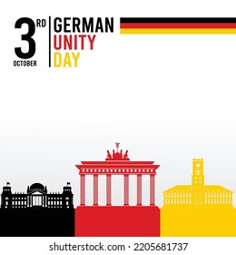 German Unity Day with three landmarks, perfect for office, banner, landing page, background, brochure, social media wallpaper and more