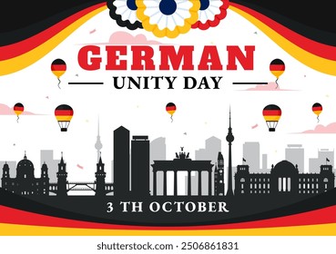 German Unity Day Vector Illustration on October 3rd featuring the Germany Flag and National Landmarks in a Flat Style Background for Holiday