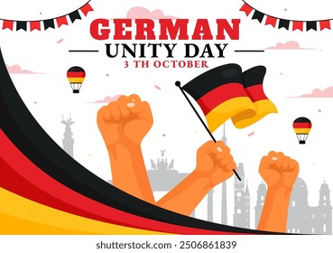 German Unity Day Vector Illustration on October 3rd featuring the Germany Flag and National Landmarks in a Flat Style Background for Holiday