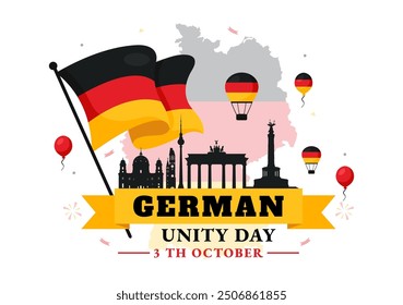 German Unity Day Vector Illustration on October 3rd featuring the Germany Flag and National Landmarks in a Flat Style Background for Holiday