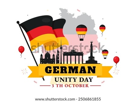 German Unity Day Vector Illustration on October 3rd featuring the Germany Flag and National Landmarks in a Flat Style Background for Holiday