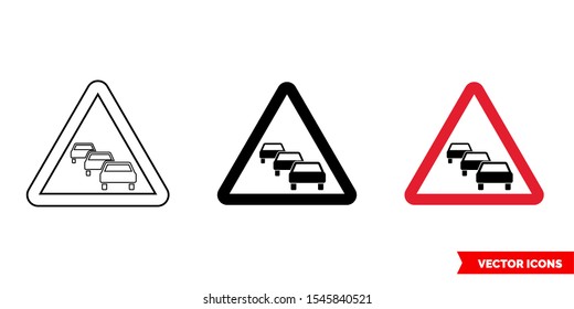 German warning sign  traffic queue icon of 3 types: color, black and white, outline. Isolated vector sign symbol.