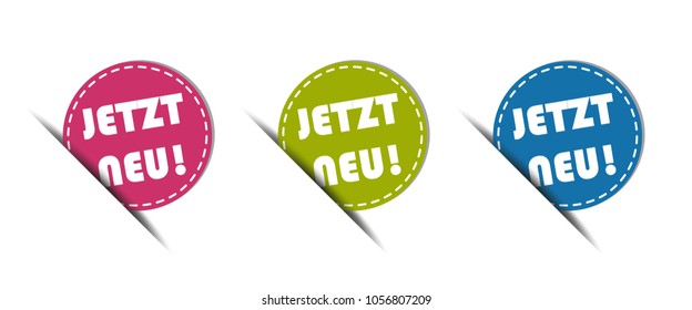 German Web Buttons - Translation: Now New! - Colorful Vector Illustration - Isolated On White Background