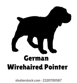 German Wirehaired Pointer Dog puppies silhouette. Baby dog silhouette. Puppy