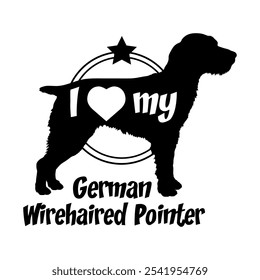 German Wirehaired Pointer dog silhouette, i love my dog,  dog, dog breeds, logo, vector, silhouette, animal, illustration, icon, sign, black, pet,