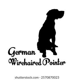 German Wirehaired Pointer. dog silhouette, dog, dog breeds, logo, vector, silhouette, animal, illustration, icon, sign, design, black, symbol, pet, love
