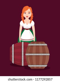 German woman with beer barrels