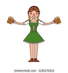 german woman with beers jars