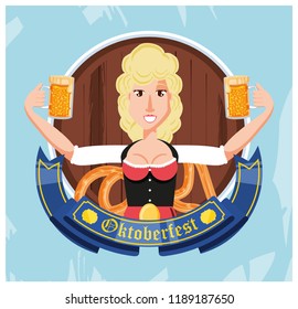 german woman with beers oktoberfest celebration