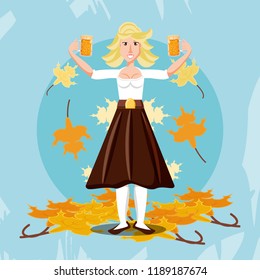 german woman with beers oktoberfest celebration