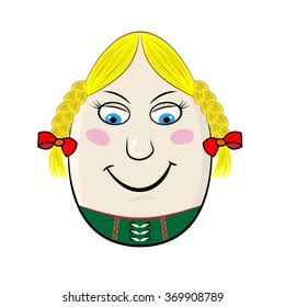 German Woman Funny Cartoon Egg Face Character Vector Illustration