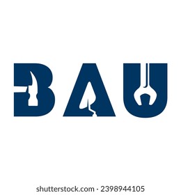 Deutsches Wort "BAU" für den Bau mit Werkzeugsymbolen