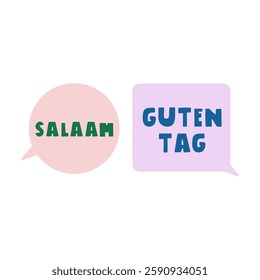 German word - Guten tag and Arabic word - Salaam. English meaning - hello. Bilingual translation concept. Vector illustration on white background