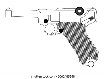 A german WW2 hand gun in isolateion outline over a white background