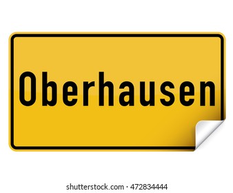 German yellow square city sign sticker from Oberhausen with curly corner.