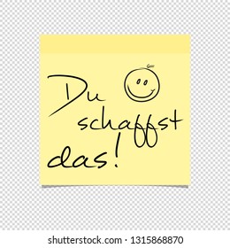 German Yellow Sticky Note - You Can Do It! - Vector Illustration - Isolated On Transparent Background