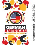 German-American Heritage Month. Happy holiday celebrate annual in October. Germany and United States flag. Culture month. Patriotic design. Poster, card, banner, template. Vector illustration