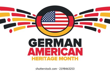 Mes del Patrimonio Alemán-Estadounidense. Feliz fiesta anual en octubre. Bandera de Alemania y Estados Unidos. Mes de la cultura. Diseño patriótico. Cartel, tarjeta, pancarta, plantilla. Ilustración del vector