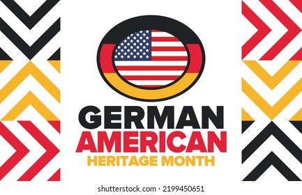 Mes del Patrimonio Alemán-Estadounidense. Feliz fiesta anual en octubre. Bandera de Alemania y Estados Unidos. Mes de la cultura. Diseño patriótico. Cartel, tarjeta, pancarta, plantilla. Ilustración del vector